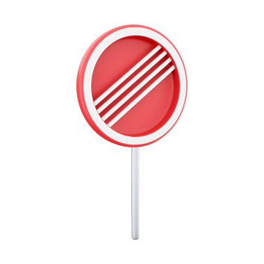 Şekillendirilmiş kırmızı bir lolipop. Üç beyaz çizgili. Tatlılığı ve eğlenceyi simgeliyor..