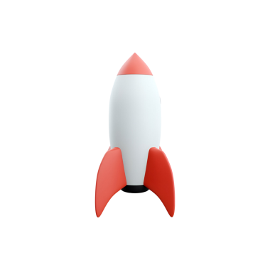 Beyaz gövdeli, kırmızı aksanlı, uzay keşfi ve teknolojiyi simgeleyen stilize edilmiş bir roket modeli..