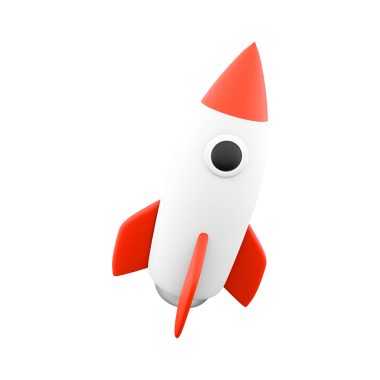 Beyaz gövdeli ve kırmızı aksanlı stilize bir roket. Teknolojide keşif ve yeniliği simgeliyor..