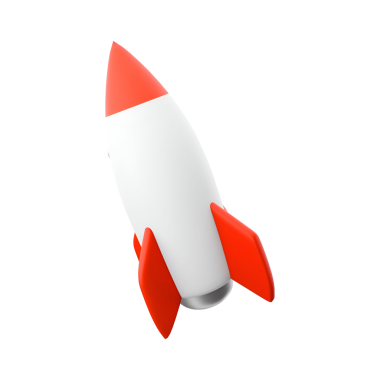 Beyaz gövdeli, kırmızı aksanlı uzay keşfi ve teknolojiyi sembolize eden stilize edilmiş bir roket..