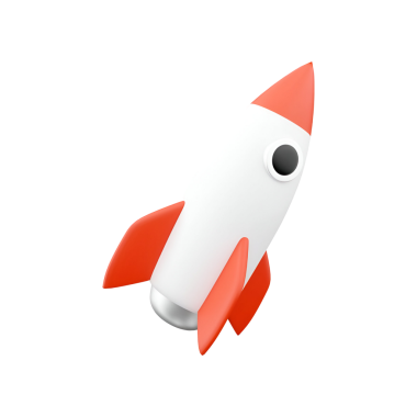 Beyaz gövdeli, turuncu aksanlı, yenilik ve keşfi simgeleyen stilize edilmiş bir roket..