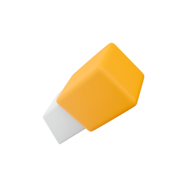 Sarı ve beyaz desenli basit, stilize bir silgi, genellikle kalem işaretlerini düzeltmek için kullanılır..