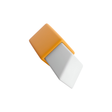 Kalem izlerini düzeltmek için tasarlanmış turuncu ve beyaz bölümleri içeren iki tonlu bir silgi..