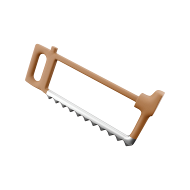 Kahverengi saplı bir el testeresi ve tırtıklı bir bıçak, odun kesmek ya da diğer malzemeler için tasarlanmış..