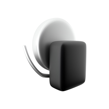 Modern bir duvar kancası, asmak için tasarlanmış, parlak yuvarlak tabanlı ve dikdörtgen kancalı..