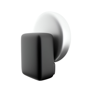 Minimalist siyah beyaz duvar montajlı bir cihaz, muhtemelen şarj etmek ya da bağlantı kurmak için..