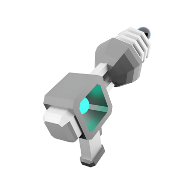 Geometrik şekilli ve parlak görünümlü gelecekçi, stilize bir silah tasarımı, muhtemelen video oyunu veya animasyon için tasarlanmış..