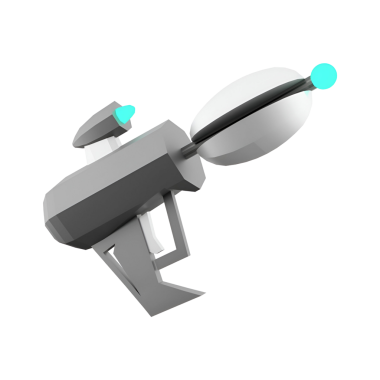 Pırıl pırıl tasarımı ve parlak aksanı olan fütüristik, stilize bir ışın tabancası. Bilim kurgu teması öneriyor..