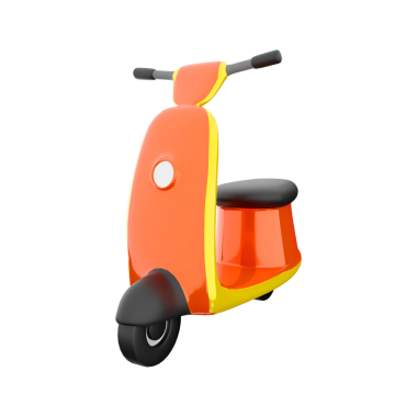 Çocuklar için tasarlanmış renkli bir oyuncak scooter, canlı turuncu ve sarı renkli bir şema, yaratıcı bir oyunu teşvik ediyor..