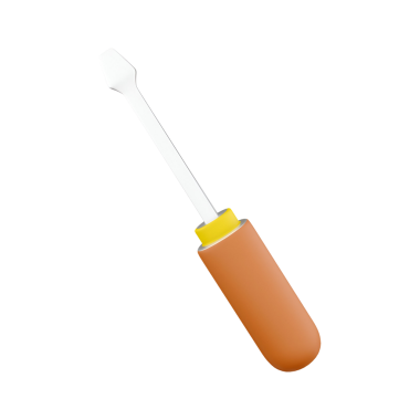 Turuncu saplı düz başlı bir tornavida ve gümüş bir bıçak. Düz başlı vidaları döndürmek için tasarlanmış..