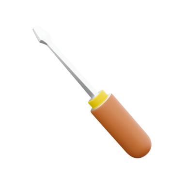 Turuncu saplı ve gümüş metal uçlu düz başlı bir tornavida. Düz başlı vidaları döndürmek için tasarlanmış..