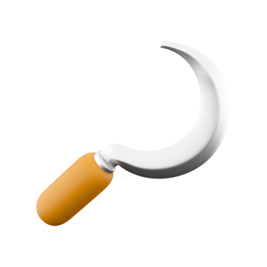 Gümüş saplı ve turuncu saplı kavisli bir alet. Genellikle kesim ve hasat için kullanılır..