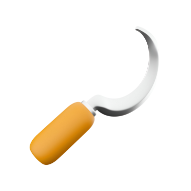 Turuncu saplı kavisli bir alet, tipik olarak kesim ve hasat için kullanılır..