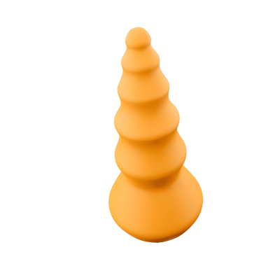 Pürüzsüz, turuncu, çok katmanlı koni şeklinde bir nesne, muhtemelen silikon küf ya da oyuncak..