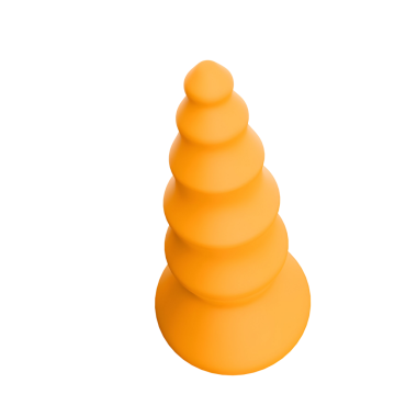 Canlı bir turuncu sarmal koni şekli, dekoratif veya oyuncu bir nesneyi andırıyor, muhtemelen oyunlar veya sanatsal gösteriler için kullanılıyor..