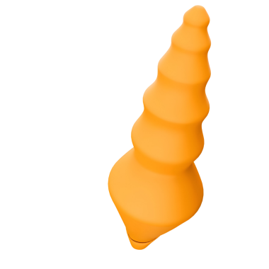 Stilize edilmiş, turuncu bir deniz kabuğu sarmal şekilli, pürüzsüz, modern bir tasarım sergiliyor..