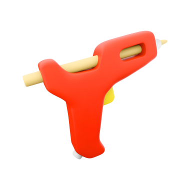 Sarı başlıklı kırmızı bir yapıştırıcı tabancası. Yapışkan ve yapışkan uygulamalar için tasarlanmış..