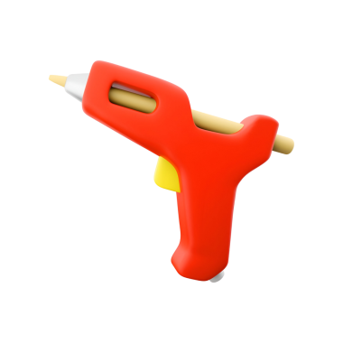 El yapımı ve DIY projeleri için tasarlanmış sarı tetiğe sahip parlak kırmızı bir yapıştırıcı tabancası..