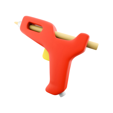 Yapıştırıcının kolay uygulanması için tetikleyici mekanizma içeren, el yapımı ve DIY projeleri için tasarlanmış kırmızı bir yapıştırıcı tabancası..