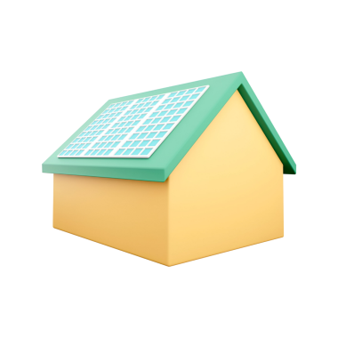 Çatıda güneş paneli olan, sürdürülebilirliği ve çevre dostu yaşamı simgeleyen modern bir ev..