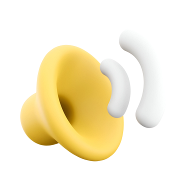 Ses veya müziği temsil eden, ses dalgaları ile biçimlendirilmiş sarı bir hoparlör..