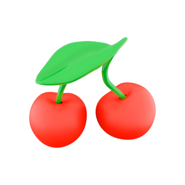 Yeşil bir yaprak ve yaprak ile birbirine bağlanmış iki kırmızı kirazın stilize bir çizimi, meyve ve doğayı temsil ediyor..