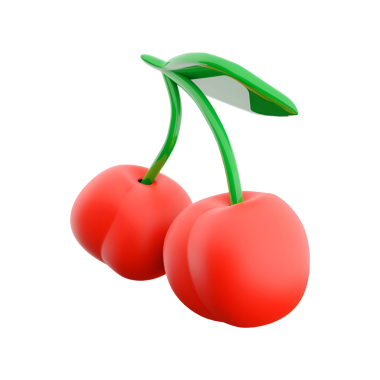 Yeşil yapraklı iki kırmızı kirazın stilize bir çizimi, yiyecekle ilgili tasarımlar veya grafikler için mükemmel..