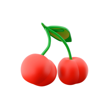 Yeşil bir sapla birbirine bağlanmış iki kırmızı kirazın stilize bir çizimi, tazelik ve tatlılığı temsil ediyor..
