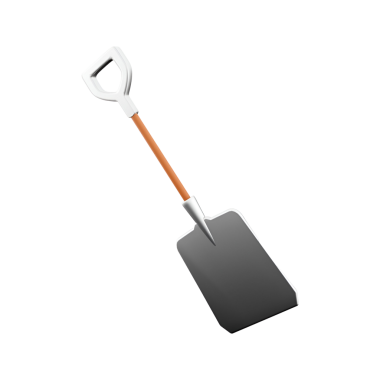 Ahşap saplı parlak bir kürek. Genellikle toprak kazmak veya hareket etmek için kullanılır..