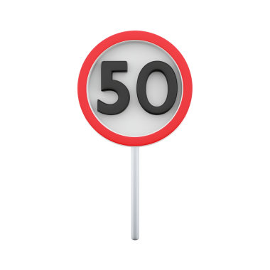 50 hız limitini gösteren bir trafik işareti.