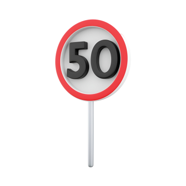 50 birimlik hız limitini gösteren bir yol işareti, tipik olarak saatte kilometre.
