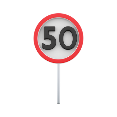 50 hız limitini gösteren dairesel yol işareti.