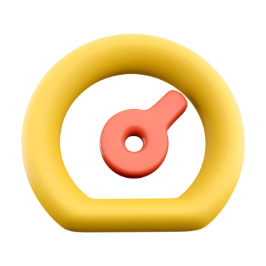 Sarı dairesel çizgili ve kırmızı göstergeli, ölçüm ya da performansı temsil eden biçimlendirilmiş bir gösterge simgesi.