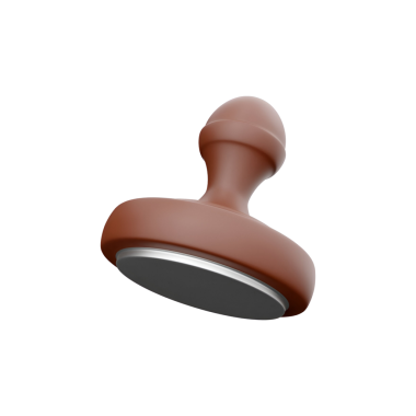 Yuvarlak tabanlı ve saplı bir kauçuk damga, genellikle belgeleri işaretlemek ya da imza eklemek için kullanılır..