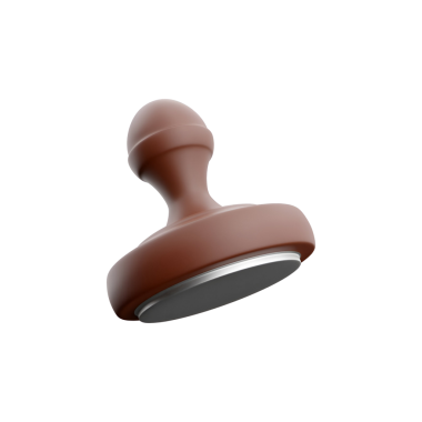 Yuvarlak saplı kahverengi bir kauçuk damga. Belgeleri işaretlemek ya da iz bırakmak için kullanılır..