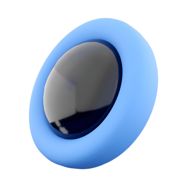 Etkileşimli kullanım için tasarlanmış parlak siyah merkezli parlak, mavi bir düğme..