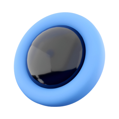 Etkileşimli arayüzler ya da dekoratif amaçlar için tasarlanmış yumuşak mavi bir dış hatla çevrili parlak siyah bir düğme.