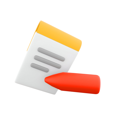 Yaratıcılığı ve not almayı temsil eden kırmızı pastel boyalı bir not defterinin stilize edilmiş görüntüsü..