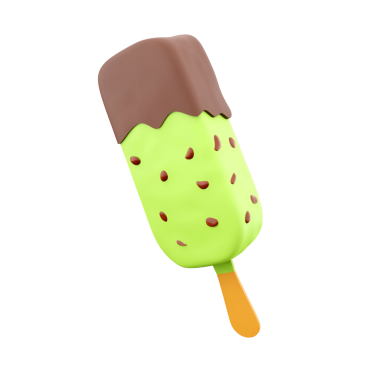 Çikolata kaplı ve yeşil tabanlı renkli bir dondurma. Çikolata parçacıkları, ferahlatıcı bir ikram için mükemmel..