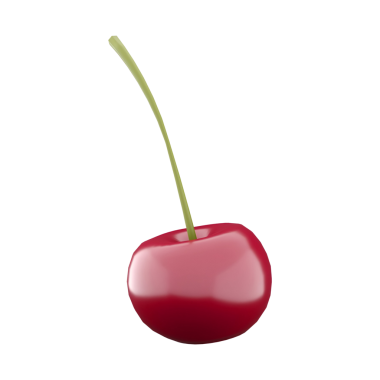 Yeşil saplı, parlak yüzeyi ve canlı rengini gösteren bir kirazın gerçekçi bir çizimi..