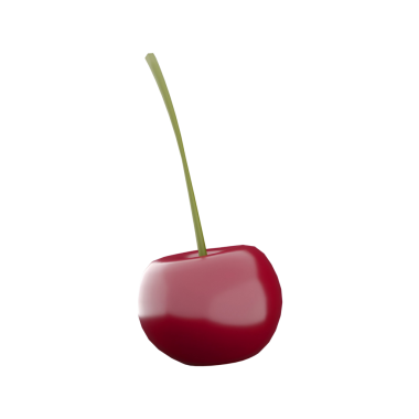 Yeşil saplı parlak kırmızı kiraz, tazeliği ve doğal besinleri temsil eder..