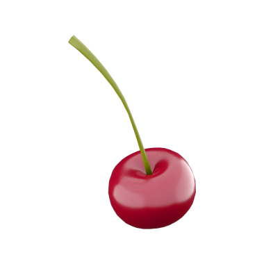 Yeşil saplı parlak kırmızı bir kiraz, tazeliği ve tatlılığı temsil eder..
