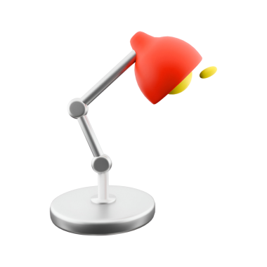 Çalışmak ya da çalışmak için odaklanmış ışıklandırma sağlamak üzere tasarlanmış kırmızı gölgeli ve ayarlanabilir kollu modern bir masa lambası..