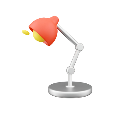 Çalışmak ya da çalışmak için odaklanmış ışıklandırma sağlamak üzere tasarlanmış kırmızı gölgeli ve ayarlanabilir kollu modern bir masa lambası..