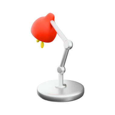 Kırmızı tonlu, sarı aksanlı, neşeli bir masa lambası..