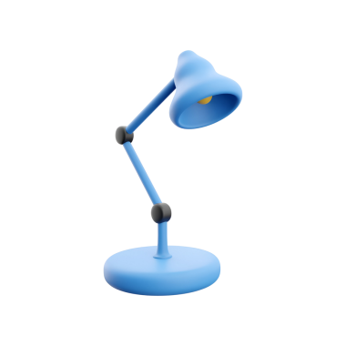 Çalışma alanlarını ya da çalışma alanlarını aydınlatmak için tasarlanmış ayarlanabilir kollu mavi bir masa lambası..