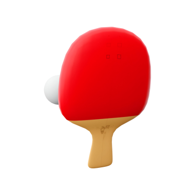 Masa tenisi oynamak için kullanılan beyaz toplu kırmızı masa tenisi raketi..