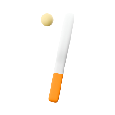 Üzerinde turuncu saplı ve küçük yuvarlak bir nesne olan basit bir beyaz bıçak, muhtemelen yemek hazırlamak ya da servis etmek için..