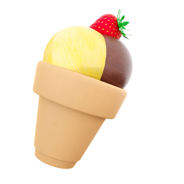 Üzerinde çikolata ve vanilya aromalı çilekli renkli bir dondurma külahı..