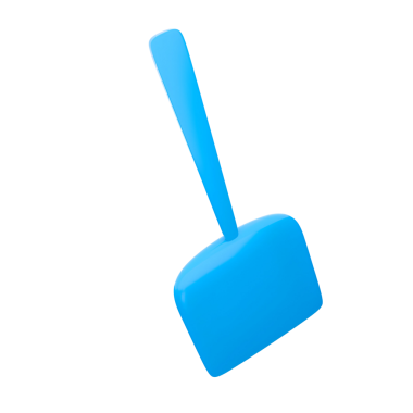 Düz başlı ve uzun saplı mavi plastik bir spatula. Genellikle pişirmek ve pişirmek için kullanılır..